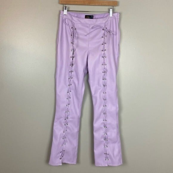 Dolls Kill Pants - dELiA*s by Dolls Kill Can't Be Outshined Lace-Up Pants purple vegan leather med.